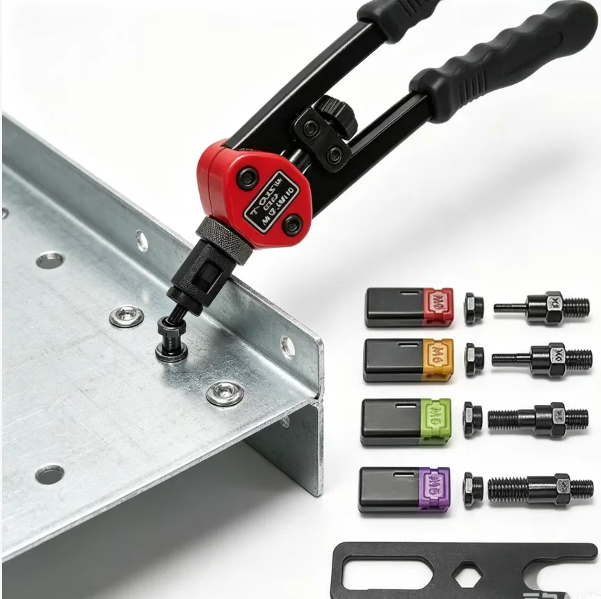 100Pcs Flat Head Riveting Nut Set with 1Set Hand Threaded Rivet Nut Gun With BT606 Insert Manual Riveter Riveting Rivnut Tool