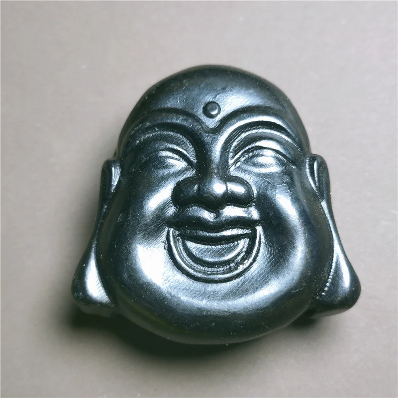 

Antique Jade Red Mountain Culture Black Iron Stone Buddha Head Happy Maitreya Buddha Pendant with Magnetic Hanging Ornament
