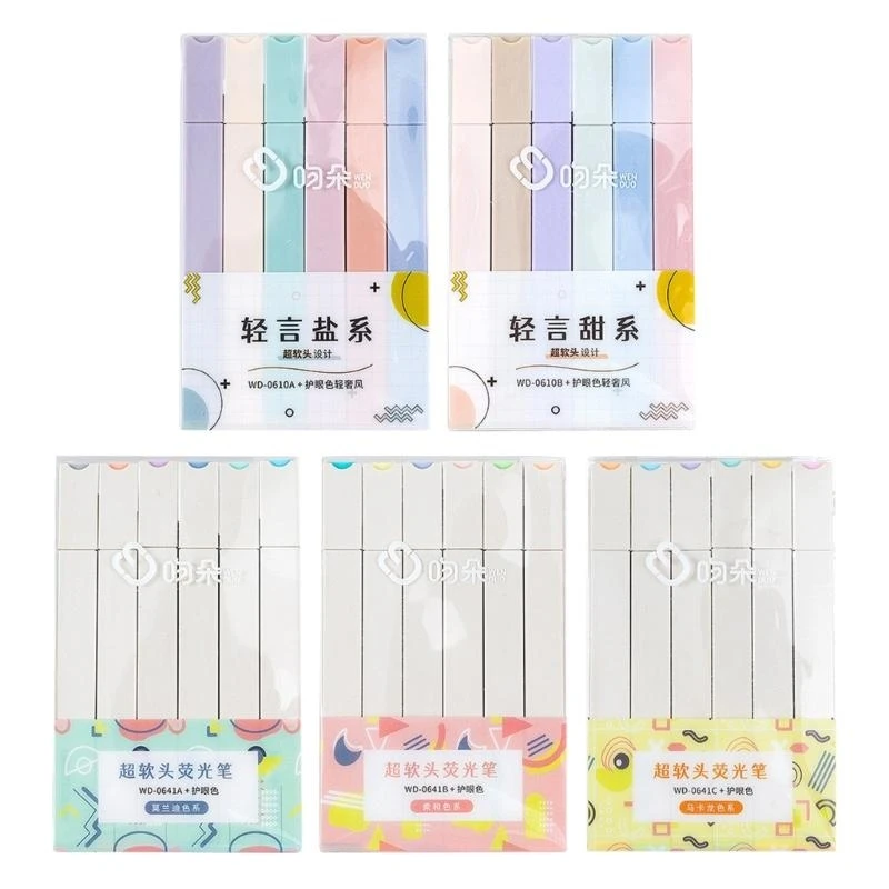 Practical Highlighter Set Unique Square Body Design Even 6Colors Set K92C