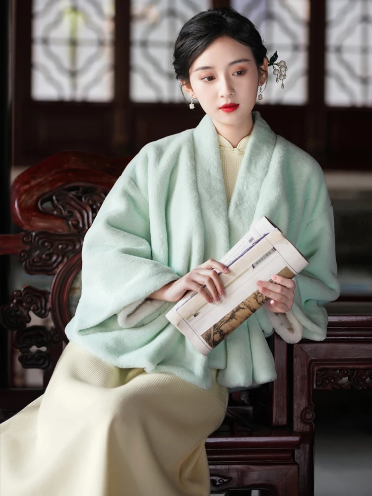 

Autumn Winter Loose Slimming Retro Sle Fur Trimmed Open Cardigan Women's Outerwear Neon Cloud Faion Brand