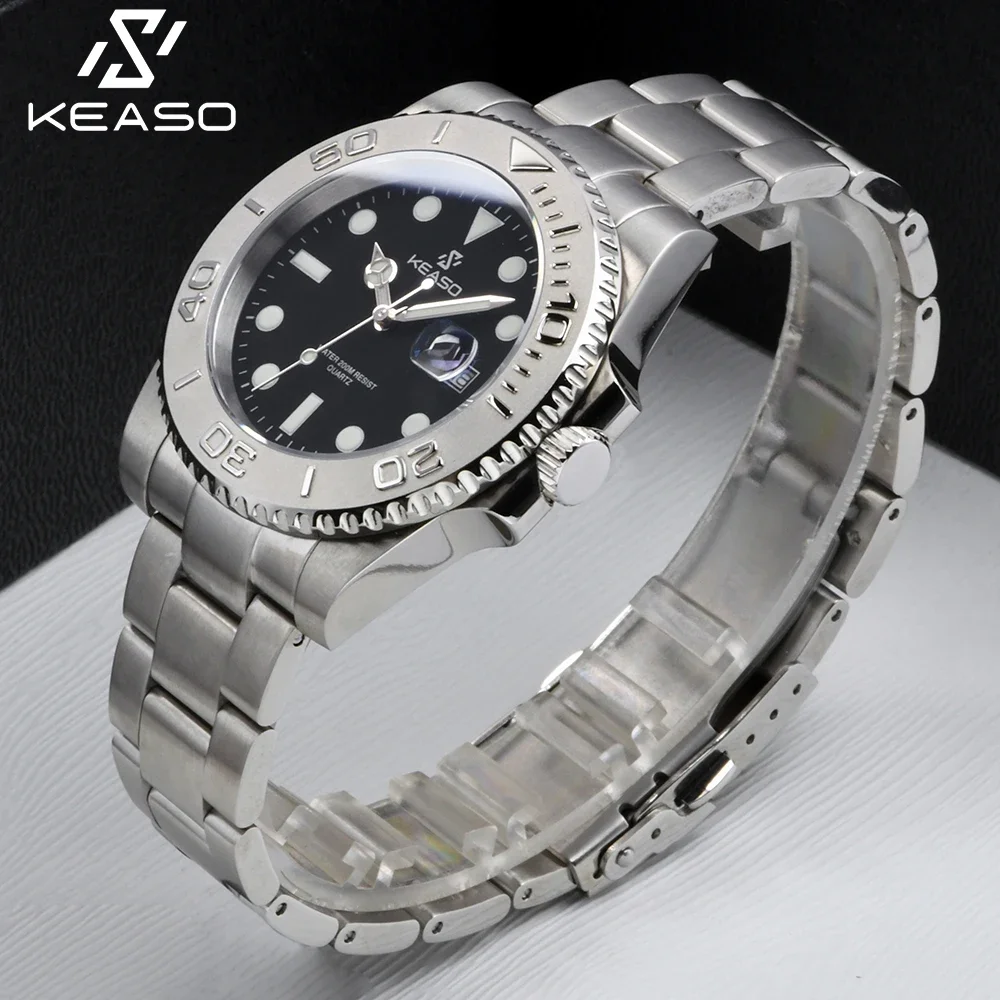 KEASO Luxury Men Watches MIYOTA 2115 Quartz Movement 316L Steel Wrist Watch Ceramic bezel BGW-9 Luminous 200m Dive Watch Reloj