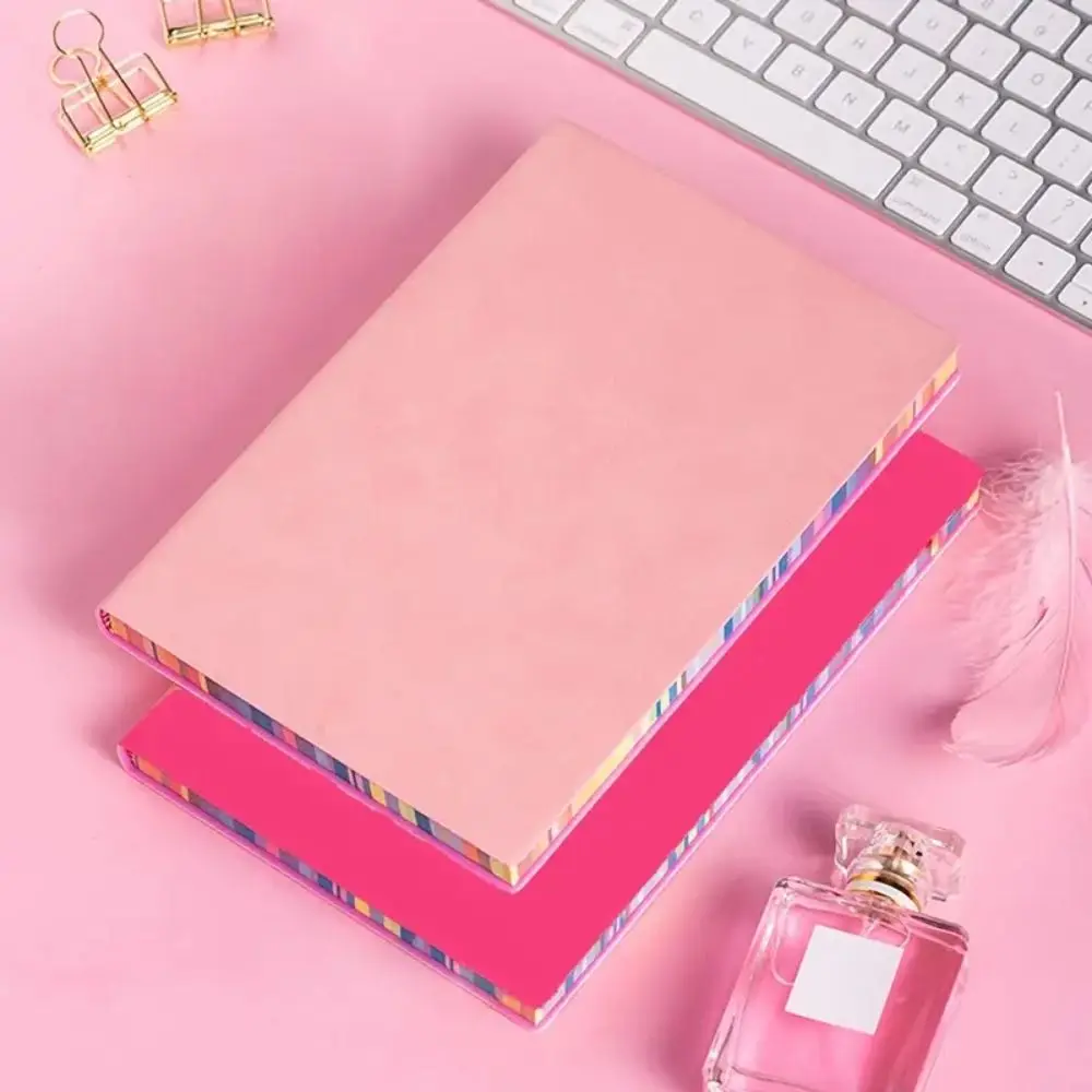 

Soft Leather Cover Rainbow Edge Notebook 200 Pages Thickened Work Meeting Record Book Waterproof Horizontal Line