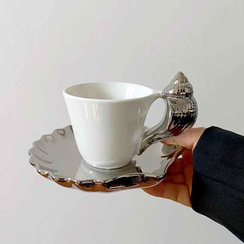 Creative Conch Ceramic Coffee Cup Vintage Artistic Shell Teacup Office Water Drinking Mug Afternoon Tea Dessert Conch Mug Home