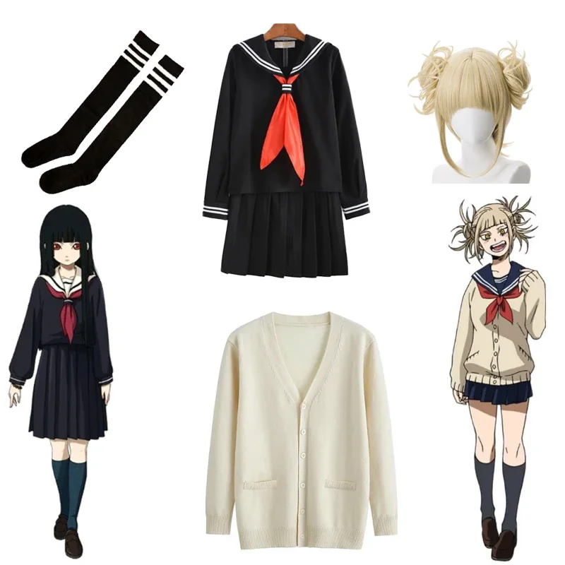 Anime Cosplay Himiko Toga Costume School Uniforms for Girls Jigoku Shoujo Enma Ai Sailor Pleated Skirt Wig Socks Outfit C30153AD