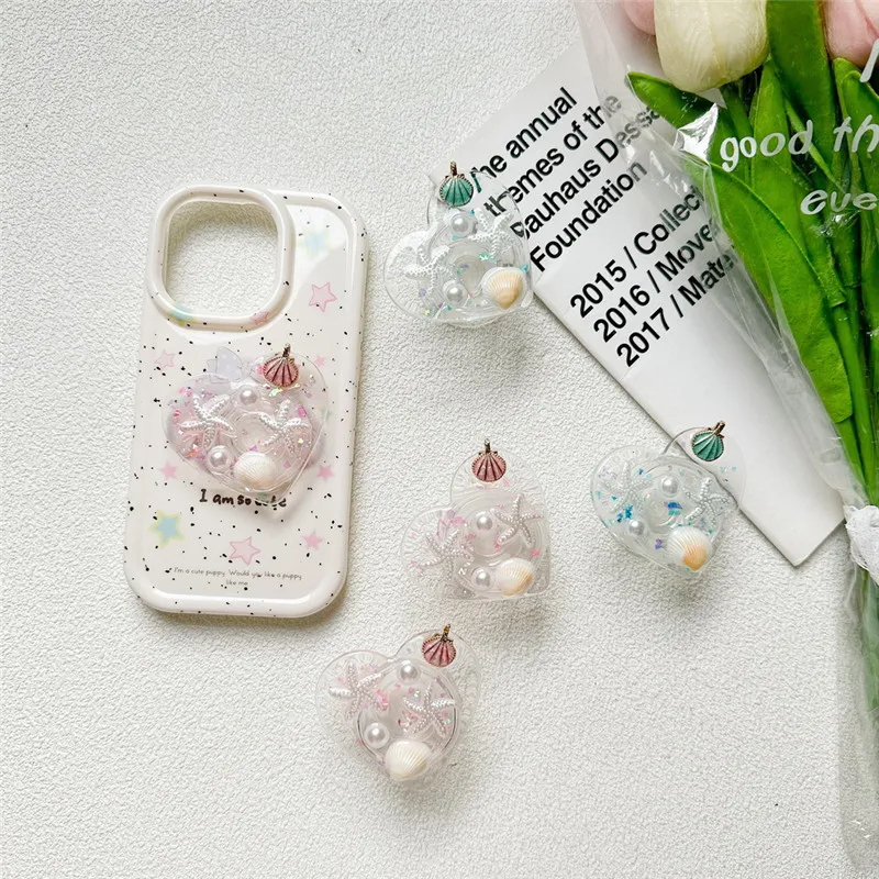 

Starfish Heart Shell Pearl Mobile Phone Stand Holder Fold Tok Support For IPhone 16 15 Xiaomi Phone Accessories Stand Holder