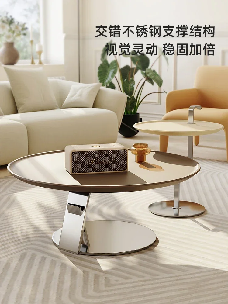 Simple cream style vintage coffee table round stainless steel living room household minimalist TV cabinet designer