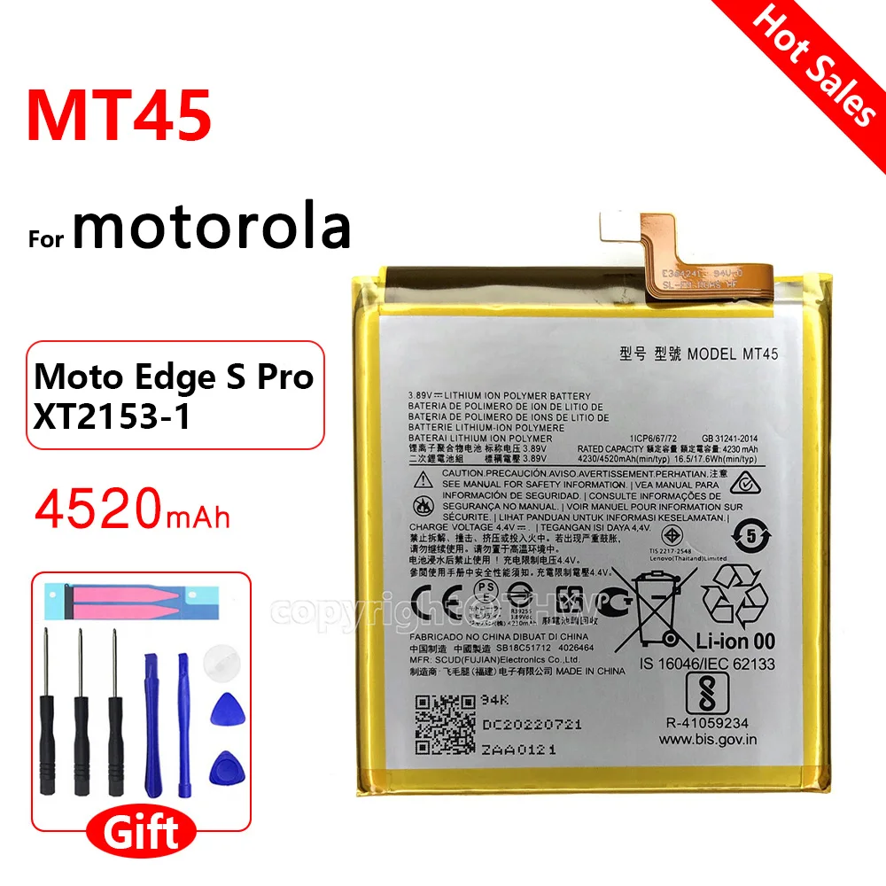 

100% Original Replacement Battery, MT45 for MOTO, Motorola EDGE S PRO, XT2153-1, 4520mAh, Rechargeable Batteries Batteria