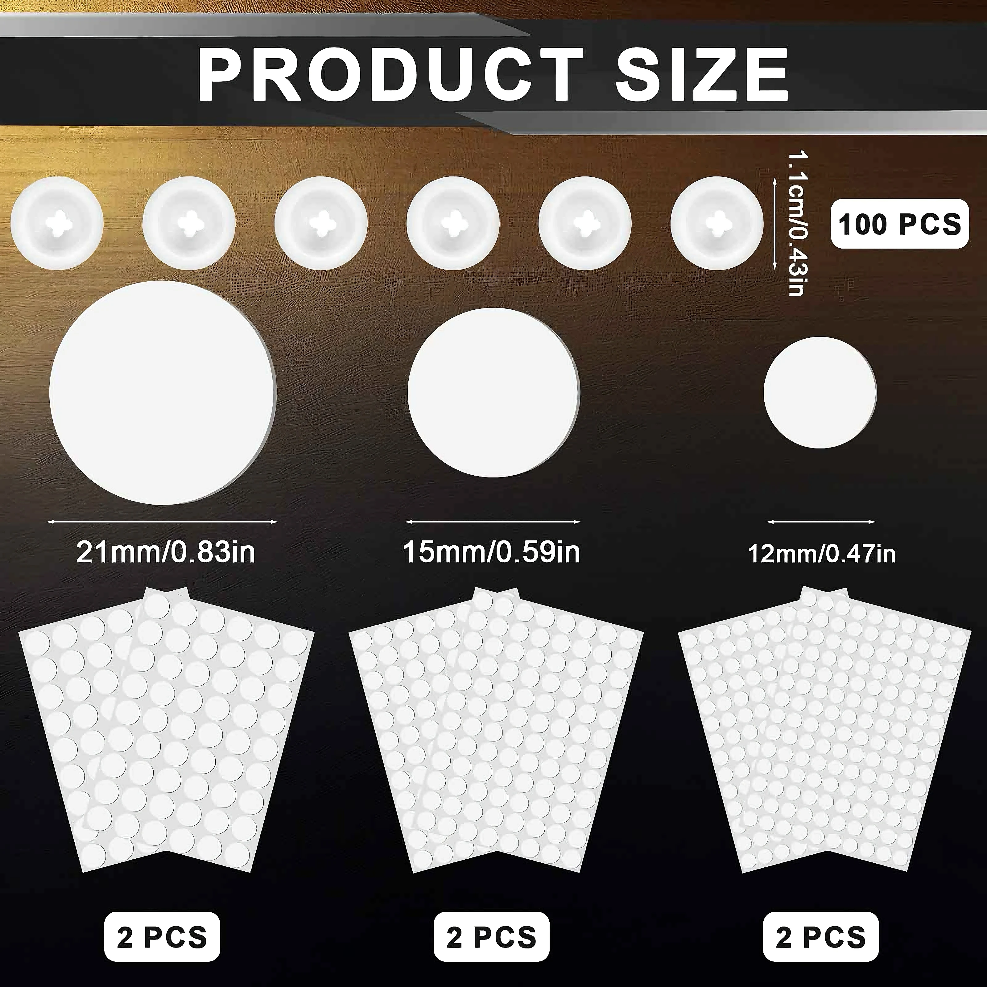 Home Decor Decorative Screw Cover Combination Set, White Plastic Cap & Self‑Adhesive PVC Cover for Furniture Cabinet Repair
