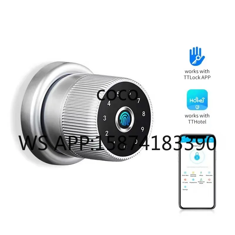 Zinc Alloy Biometric Fingerprint Smart Lock, TTlock App Digital Card Electronic Keyless Entry Door Knob Handle
