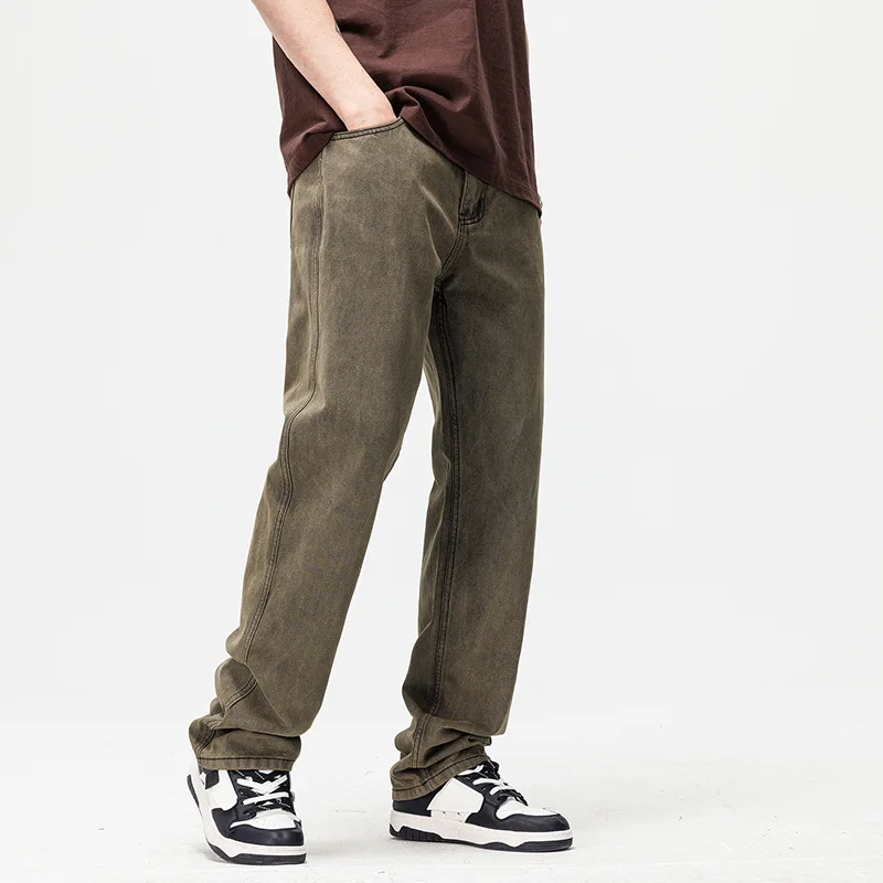 

Y2KDesigner Fashion New Men's Work Pants, Washed Nostalgic Words, Elastic Slimming, Retro Grey Work Pants, R