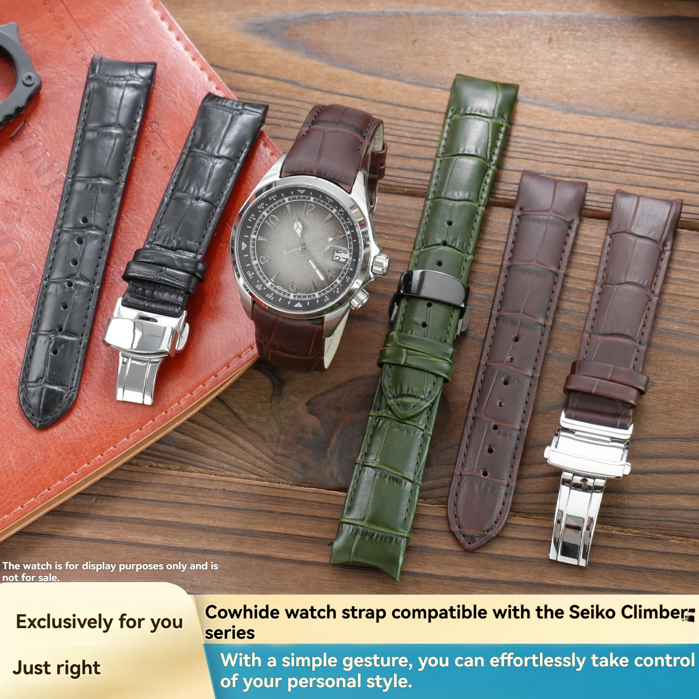 For Seiko SPB121J1, SPB507J1, SBDC091 Repair and Replacement Parts: 22mm Seamless Curved Top-Grain Cowhide Strap for Hikers