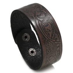 New Embossed Pattern Retro Cowhide Personalized Leather Bracelet MenCreative Jewelry European and American Style Gift