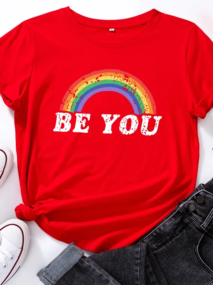 Be You Rainbow Print T Shirt Women Short Sleeve O Neck Loose Tshirt Summer Women Causal Tee Shirt Tops Camisetas Mujer