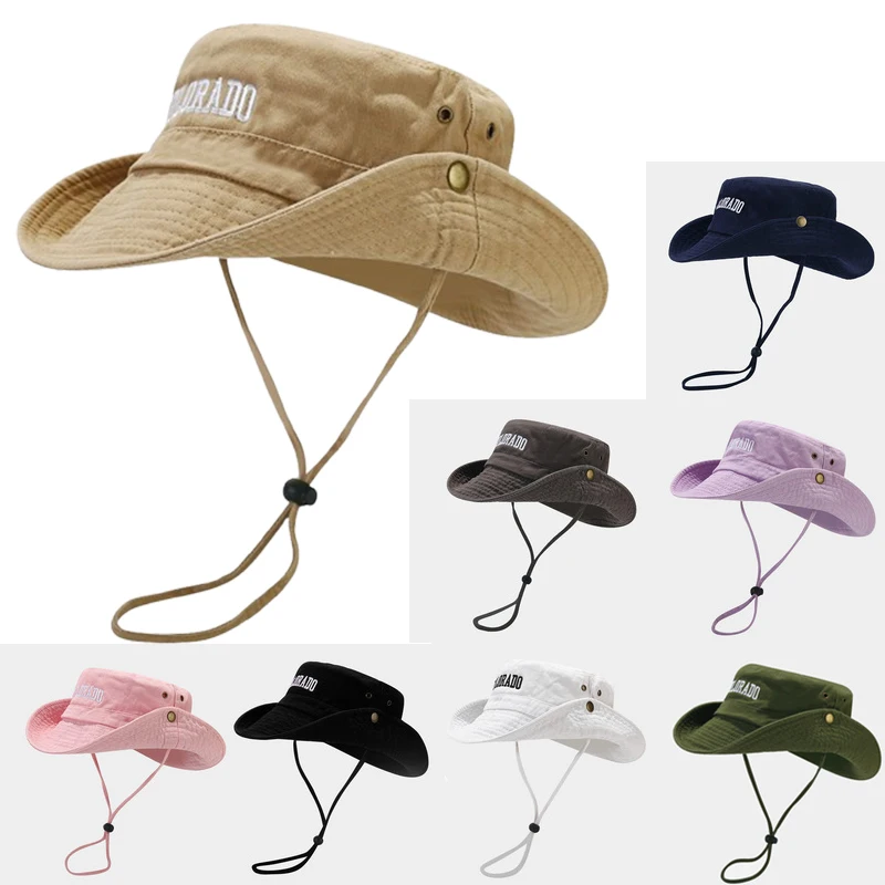 

New Western Wide Brime Hiking Climbing Bucket Men Women Outdoor Protection Sun Cap Japan Style Artistic Embroidery Fisherman Hat