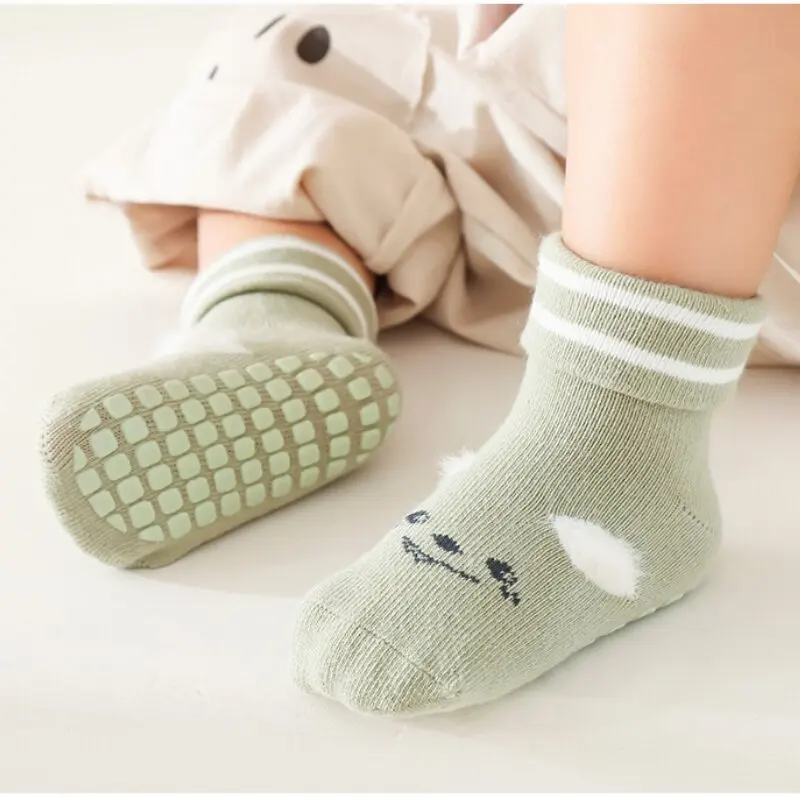 2Pairs Cute Baby Floor Socks Baby Non-slip 3D Cartoon Animal Toddler Boys Girls Socks 0-3 Years