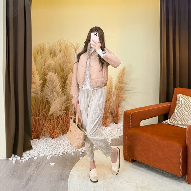 

Miyake Fold 2025 Autumn/Winter New Fold Cotton Jacket Women's Short Zipper Cardigan Fashion Casual Women's Long Sleeve Coat