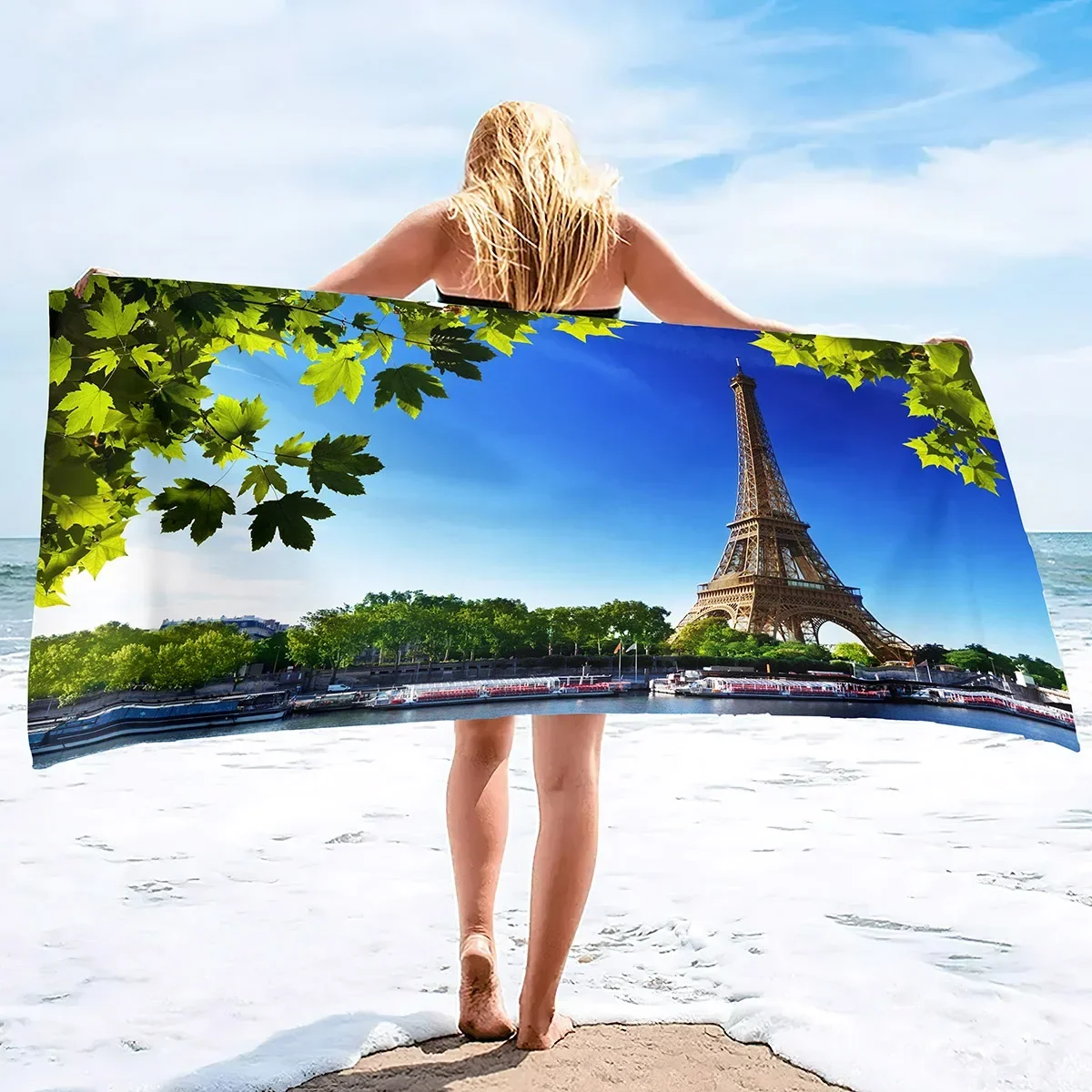 Eiffel Tower Beach Towel Microfiber Soft Beach Towel Highly Absorbent,Quick Dry Bath Towel,Oversized Large Sand Free Beach Towel