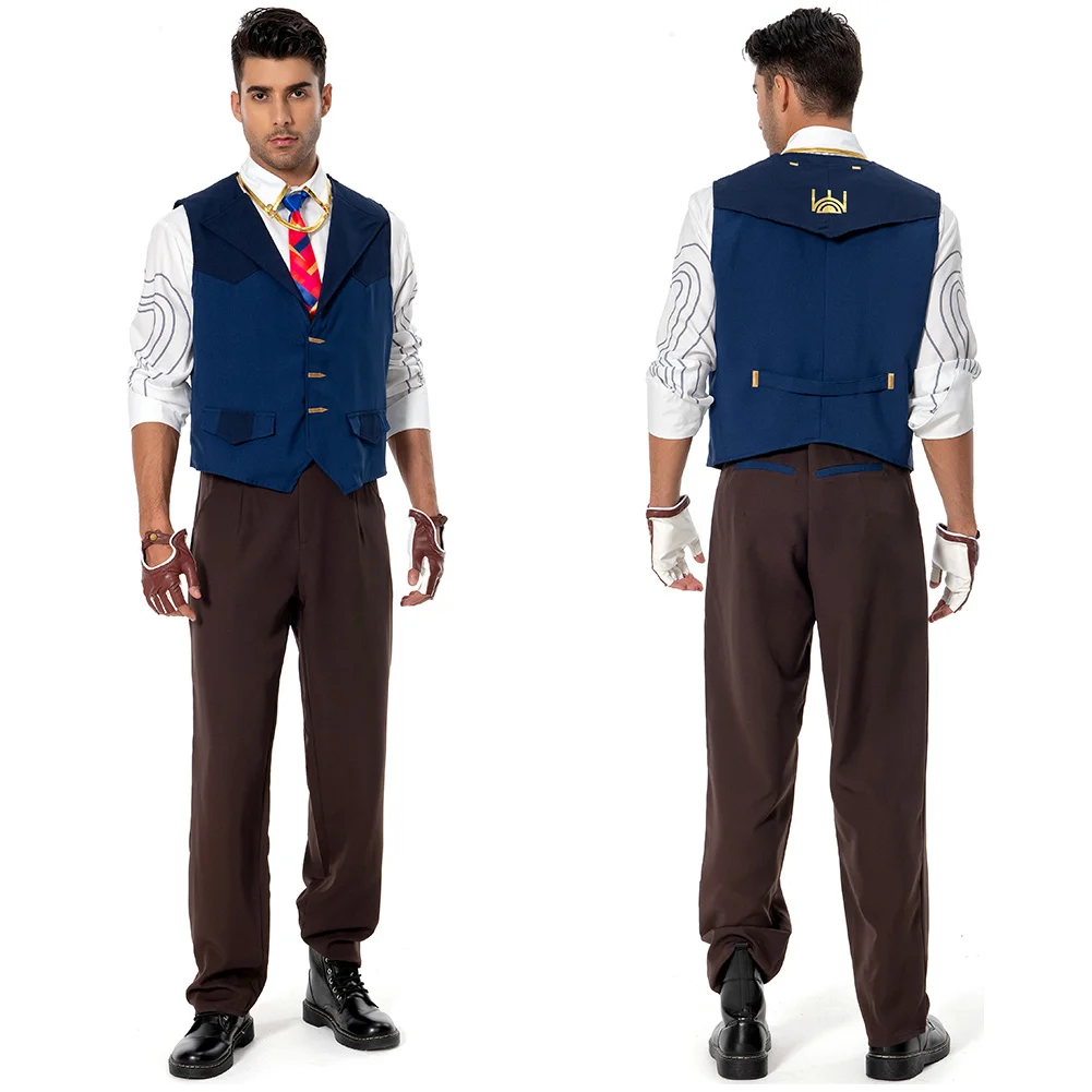 Adult Chamber Uniform Cosplay Game VALORANT Men Costume Shirt Pants Vest Tie Outfits Halloween Carnival Party Roleplay Suit