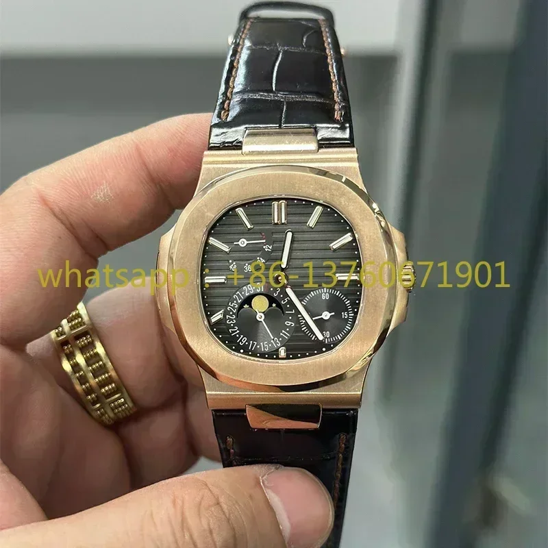 Luxury New Men Watch 5712 Automatic Mechanical Watches Stainless Steel Nautilus Sapphire Rose Gold Black Blue Leather 40MM