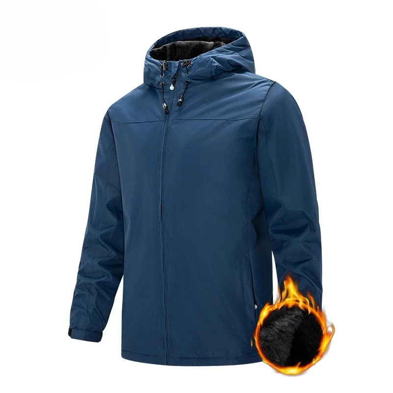 

2025 Autumn Winter Men Outdoor Windbreak Brand Hooded Warm Jacket Men Fleece Solid Color Loose Casual Fashion Jacket Coat Male