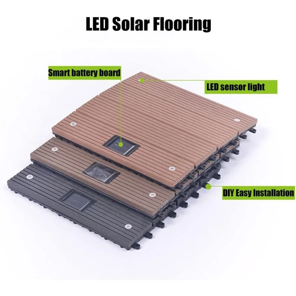 Deck Tiles Interlocking Deck Tiles with LED Sensor Lights, Balcony Patio Garden Decorative Flooring, All-Weather Waterproof