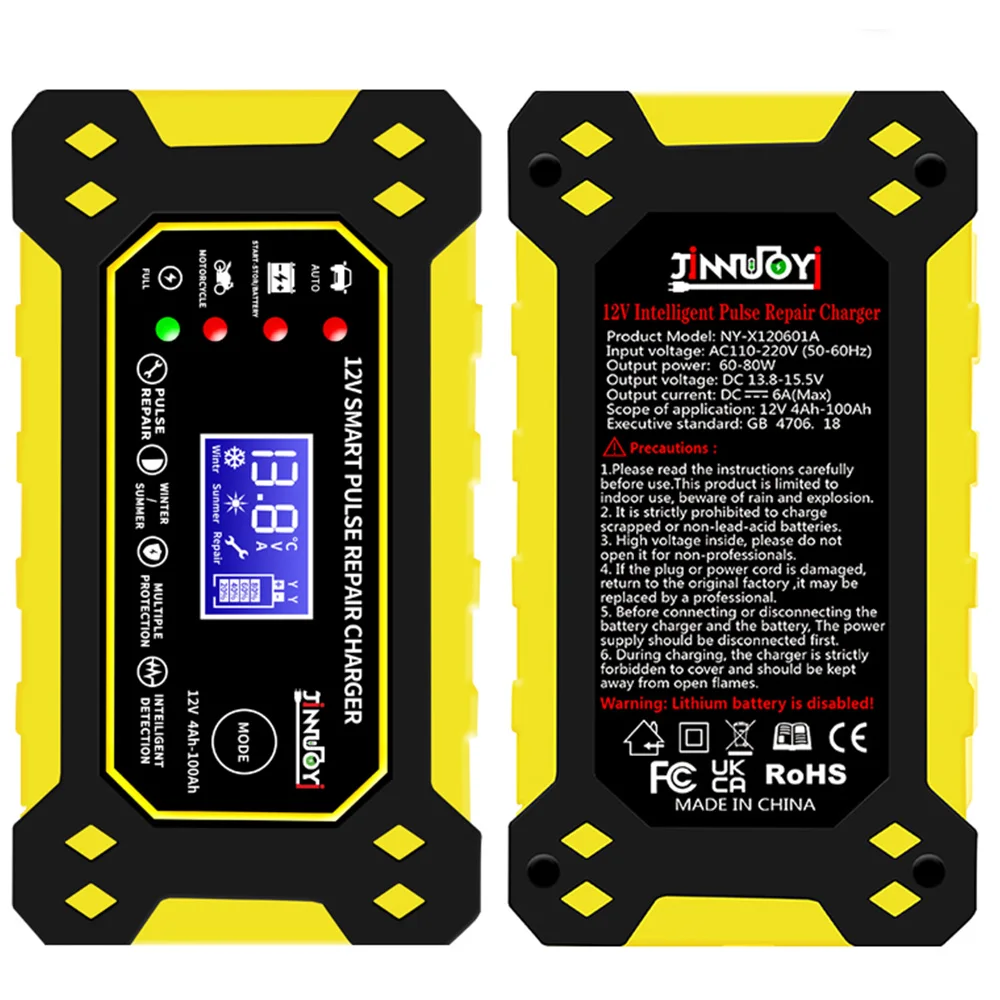 شاحن بطارية سيارة أوتوماتيكية بالكامل ، شاشة عرض رقمية ، شواحن إصلاح نبض الطاقة ، حمض الرصاص الجاف الرطب ، 12 فولت #6