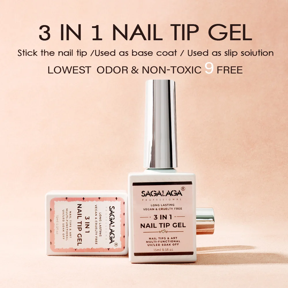 3 in 1 Nail Glue Gel for Clear False Nails Tips With Press On Nails Long Lasting UV LED Gel Nail Extension 15ml Private Label