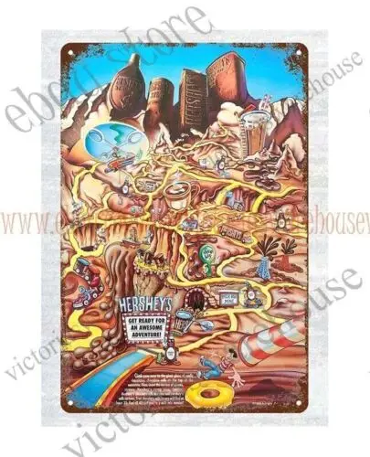1p,1989 Hersheys Chocolate Fun Candy letrero de metal de estaño para el hogar cocina pub estudio s