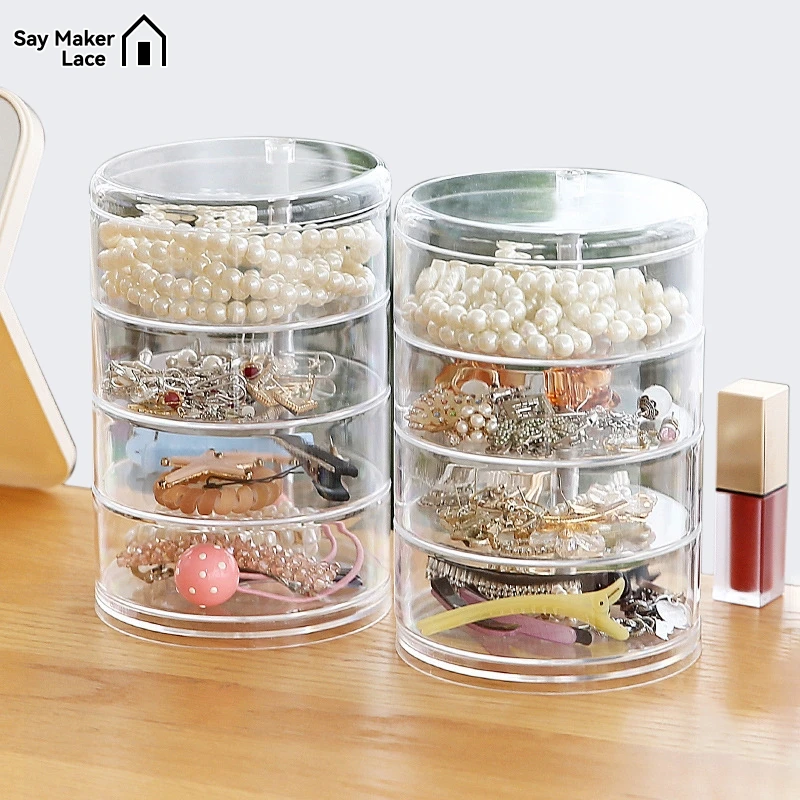 Transparent Rotating Dustproof Jewelry Box Multilayer Bracelet Earring Hairpin Jewelry Display Rack Storage Box Organizer Case