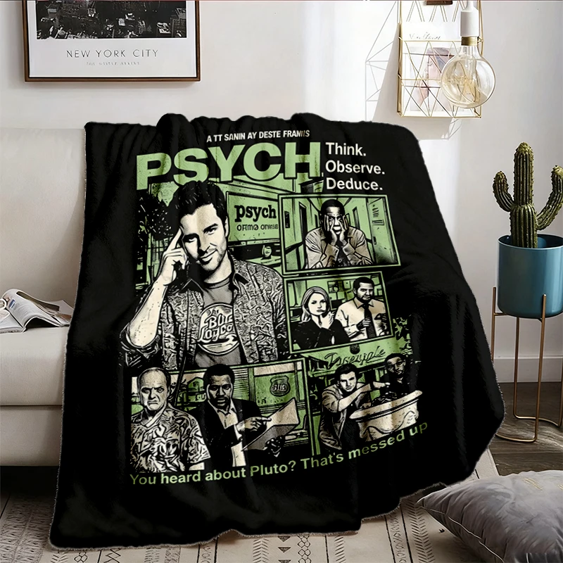 Psych TV Show Graphic Flannel Throw Shawn Spencer Retro Comedy Flannel Blanket Detective Fan Gift