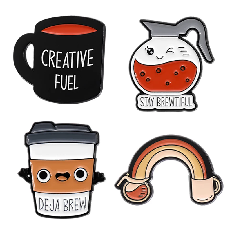 Coffee Cup Enamel Pins Creative Fuel Deja Brew Coffee Pot Brooches Accessories Collar Bag Lapel Badges Jewelry Gift for Friends