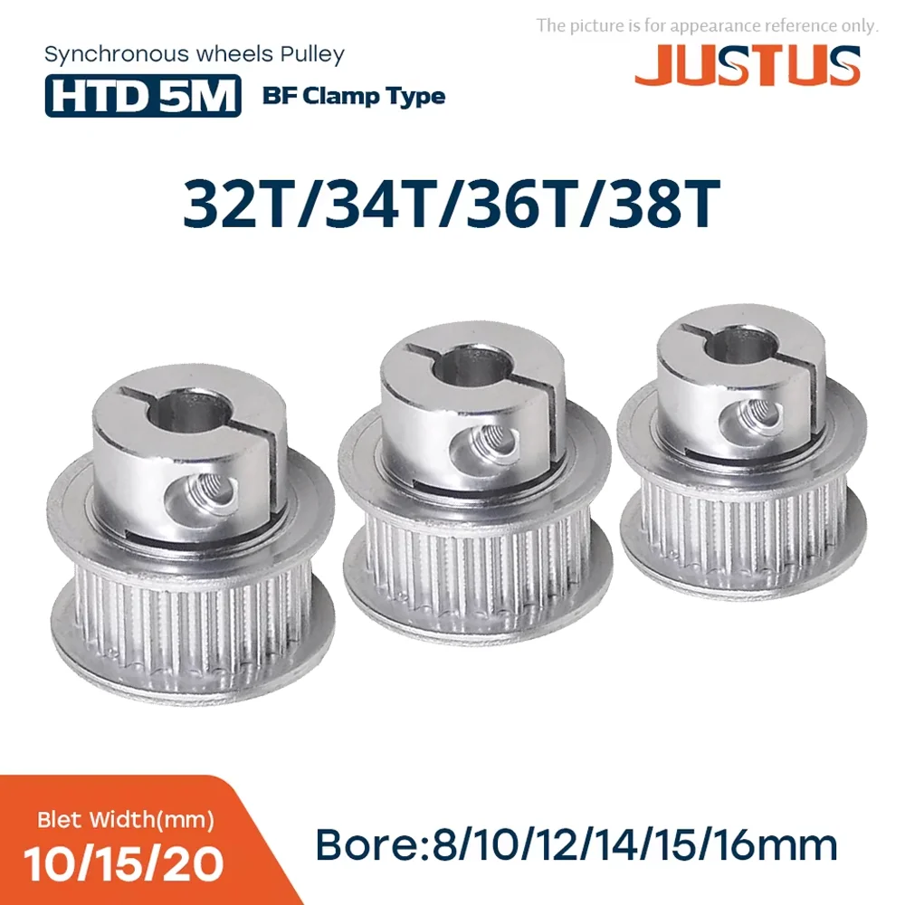

HTD 5M BF Clamping Type 32T/34T/36T/38 Tooth Synchronous Wheels Bore 8-16mm for Belt width 10/15/20mm 3D Printer Accessories
