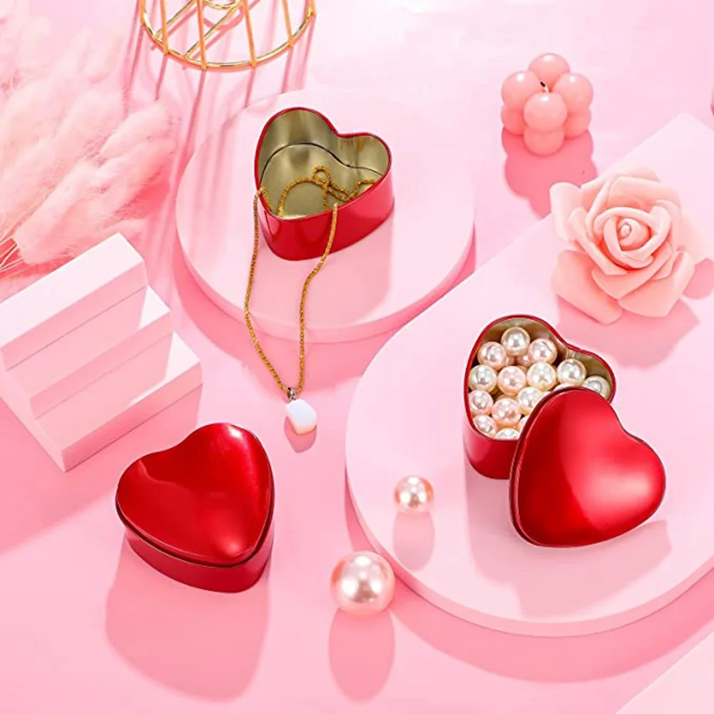 ABHU 6PCS Heart Shaped Metal Tins Box With Lids Candy Boxes Heart Empty Tin Biscuits Candies Jar For Valentines Day Birthday