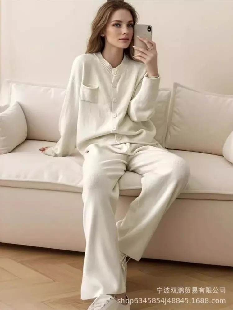 MsChuh Autumn Woman 2 Piece Set Outfit Long Sleeves Pullover Long Pants Loose Casual Comfortable Solid Color Simple Style Trendy