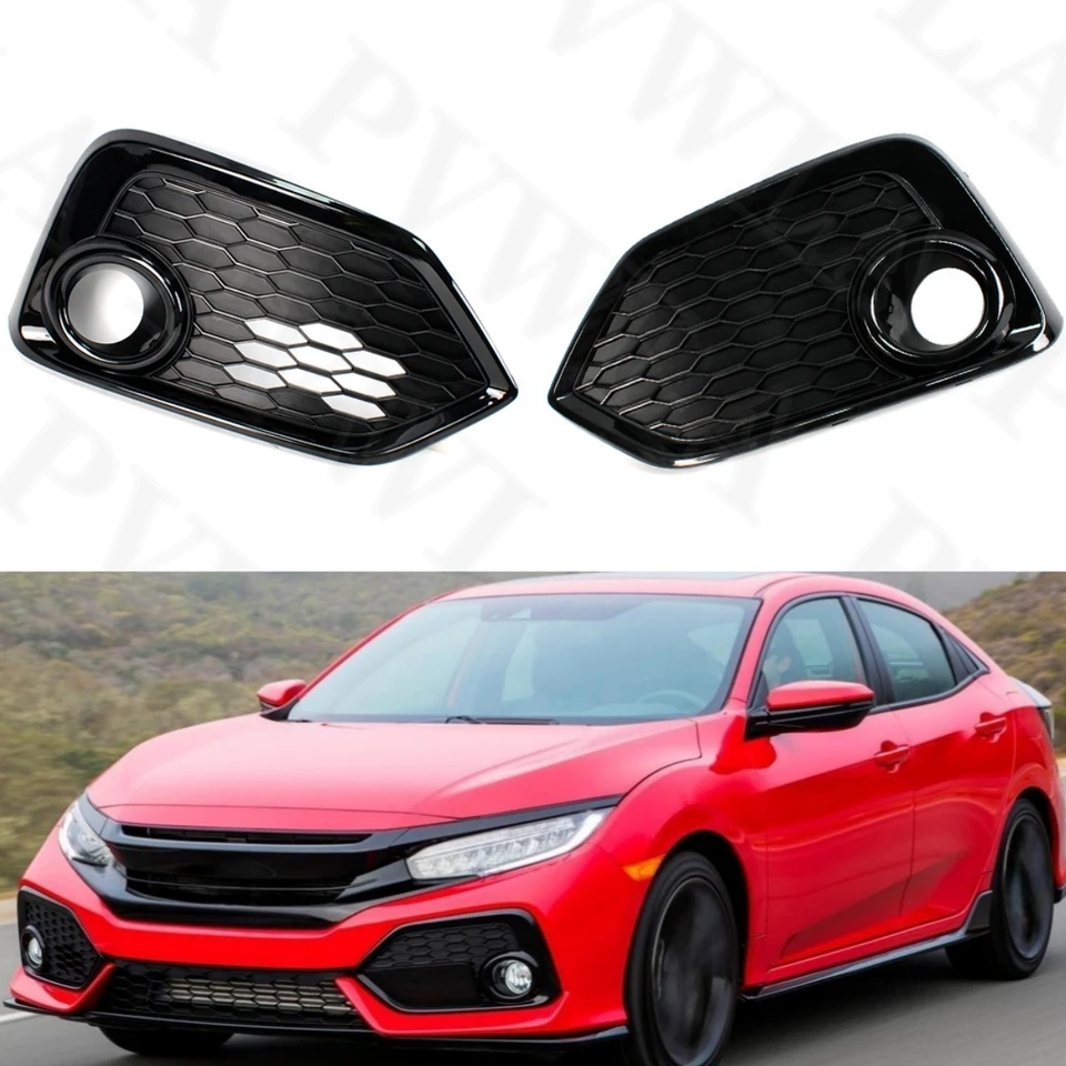 LH Front Bumper Fog Light Bezel Trim Grille – Fits 2016-2018 Honda Civic (Black Plastic)