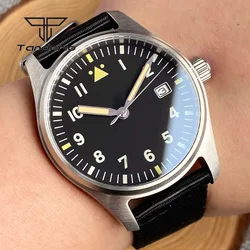 Tandorio Stainless Steel Case AR Sapphire 20ATM Dive NH35A Date 39mm Pilot Men's Automatic Watch Luminous Mechanical Wristwatch