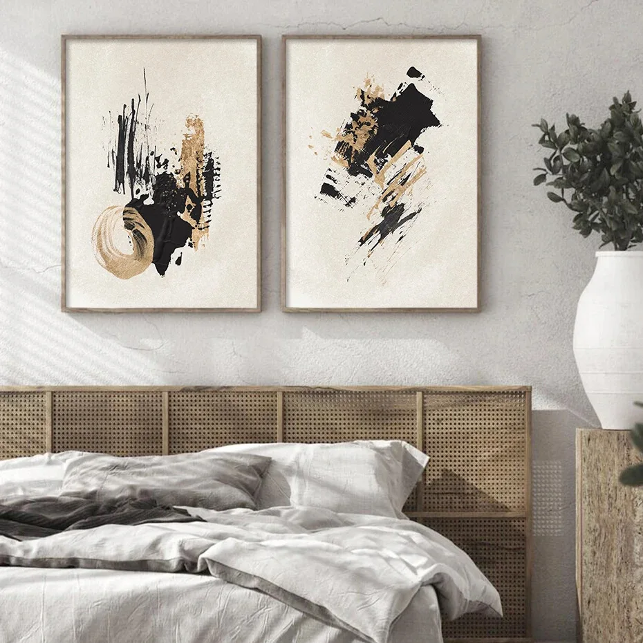 Texture Gold Splatter Style Modern Abstract Art Unframed Canvas Painting Posters For Living Room Bedroom Home Wall Art Decor