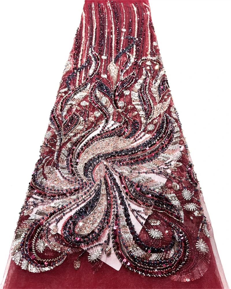 

African Heavy Beaded Lace Fabric French Bridal Sequins 2025 Luxury Nigerian Tulle Couture Materie for Wedding Dresses