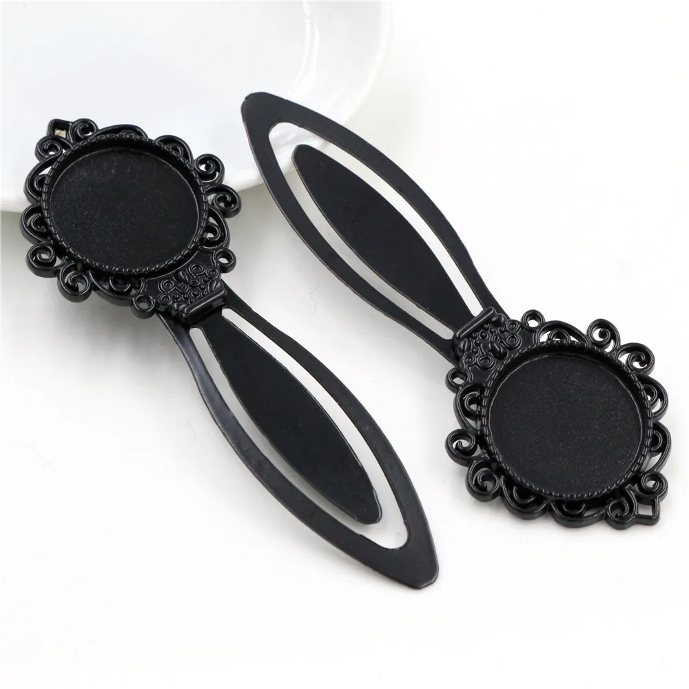 New Fashion 2pcs 20mm Inner Size Antique Silver Plated Bronze Black Vintage Handmade Bookmark Cabochon Base  Cameo Setting.