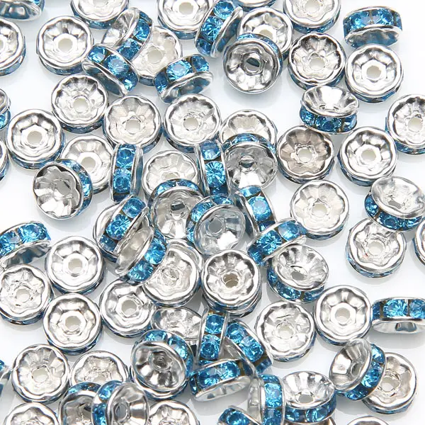 (50 Stück = 1 Los!) AAAA-Qualität 6x3MM Metall Silberbeschichtete Kristall-Strass-Rondell-Abstandsperlen 18 Farben zur Auswahl – Detail 7