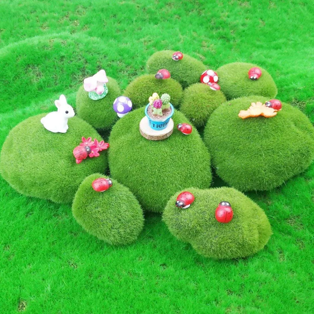 

40Pcs Artificial Moss Covered Stones Green Faux Moss Rocks for Woodland Scenes Fairy Gardens DIY Crafts Terrariums Micro