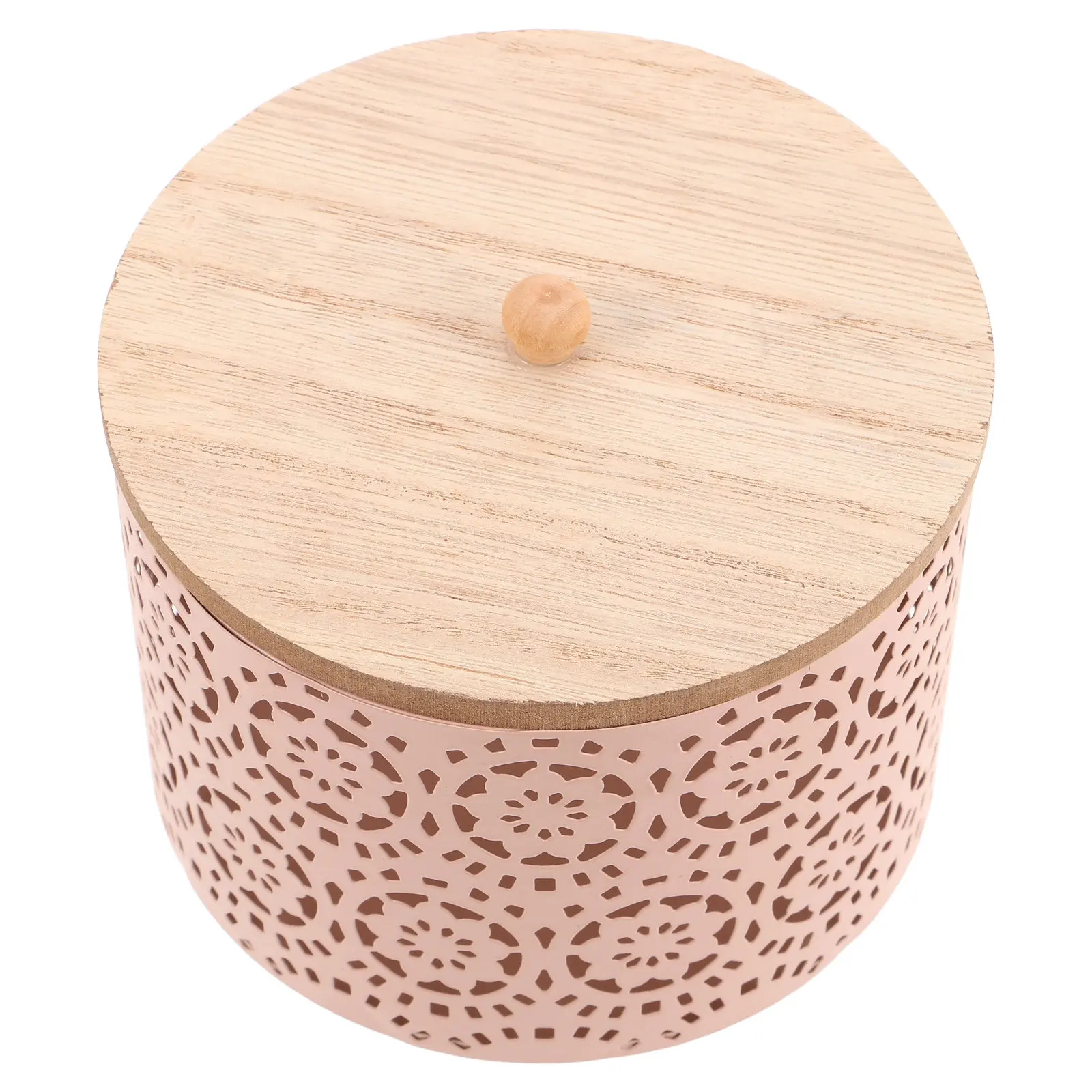 Metal Snack Storage Jar Hollow Design Wooden Lid Food Container for Kitchen Office Living Room Small Items Food Jar with Lid