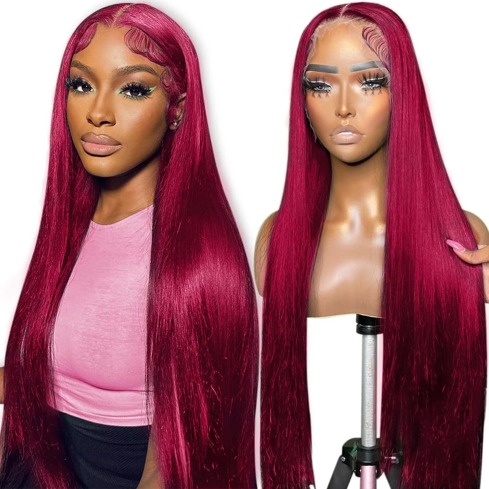 Burgundy Red Transparent Lace Front Human Hair Wig 99J Straight 13x4 Full Lace Frontal Wigs Human Hair Colored Wigs Virgin Hair