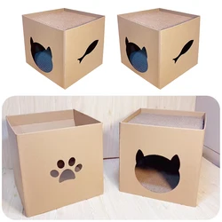 Cardboard Scratch House - Cat Scratch Box Cat Playhouse Cat Scratcher Cat And Kitten Scratch Toy Universal