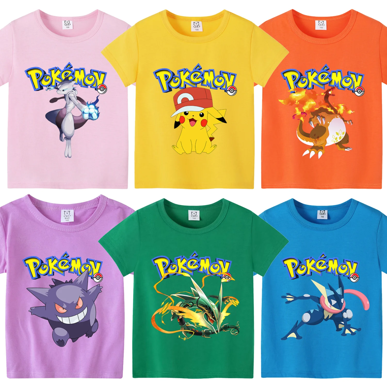 T-shirt Pokemon per bambini T-shirt simpatico cartone animato Top Abbigliamento Trendy Anime Abbigliamento Bambini Colletto tondo colorato Abbigliamento Regalo di compleanno