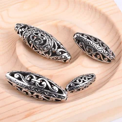5pcs Oval Rugby Shape 18x8mm 27x11mm 36x13mm Tibetan Silver Color Buddhist Hollow Metal Beads For Jewelry Making DIY Findings