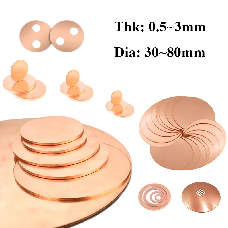 1-2pcs T2 pure coppers disc Thickness 0.5mm 0.8mm 1mm 2mm 3mm, Diameter 30mm 50mm 60mm 80mm,round plate