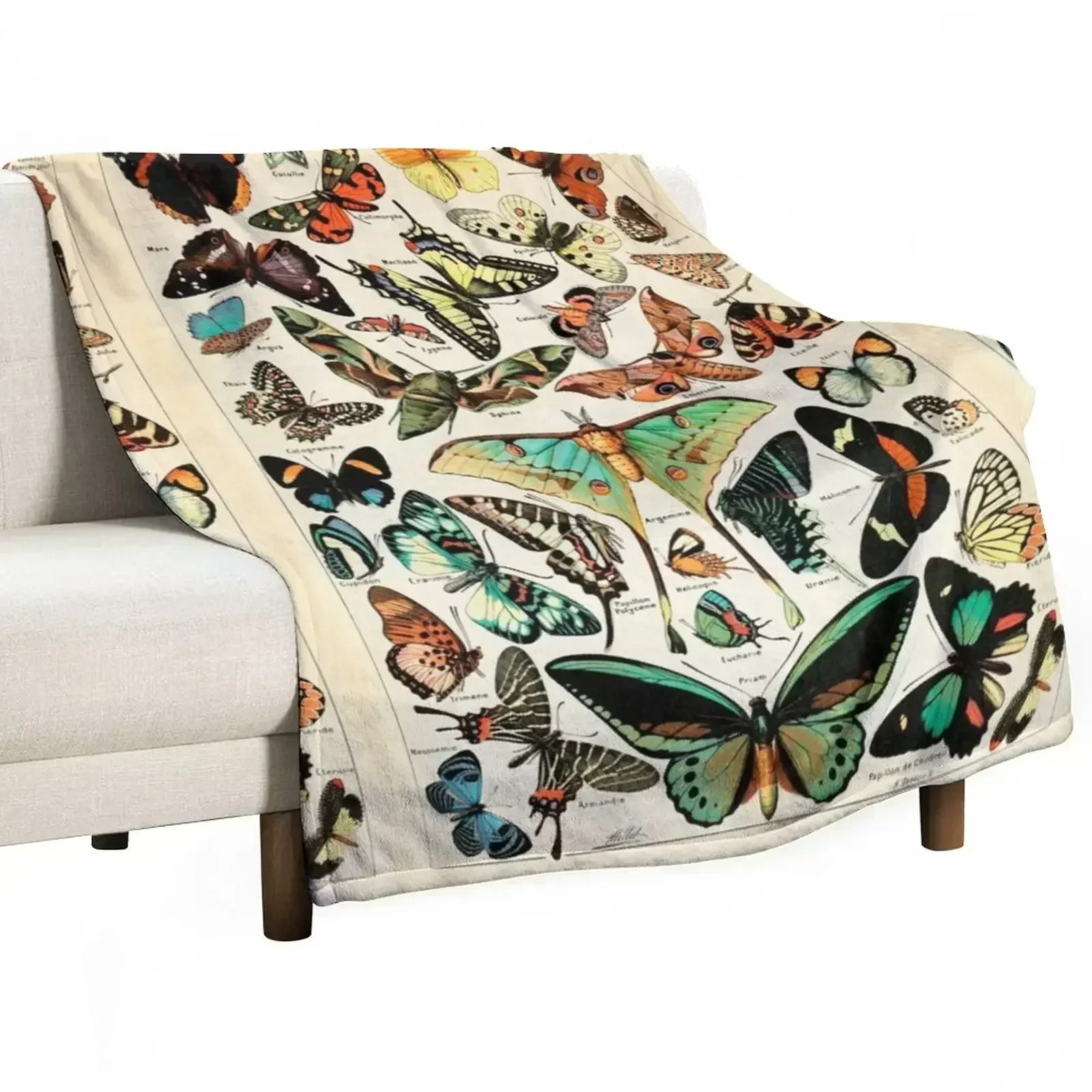 Papillon I Vintage French Butterfly Charts by Adolphe Millot Throw Blanket Soft Hairys Blankets