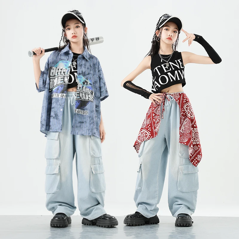 เด็กStreetwearเสื้อผ้าเด็กHip Hopหลวมเสื้อกางเกงเสื้อผ้าชุดสาวK-Popเด็กHip Hop Street Dance Coat