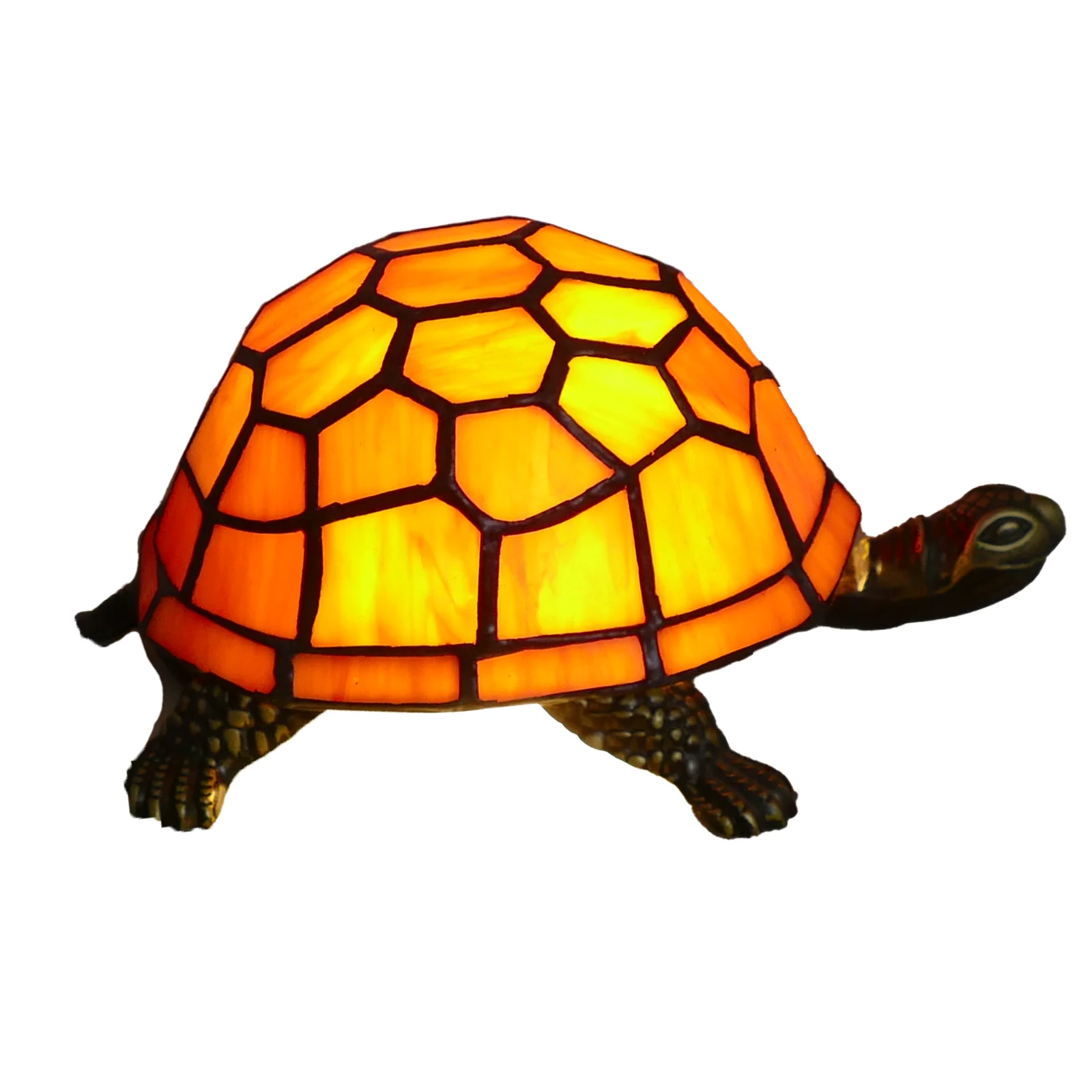 

Traditional Style Tiffany Style Stained Glass Tortoise Lamp Drum Accent Animal Light Room DC Mini Side Table Lamp